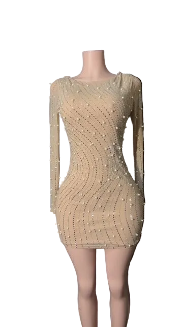 Rhinestone Pearl Mini Dress