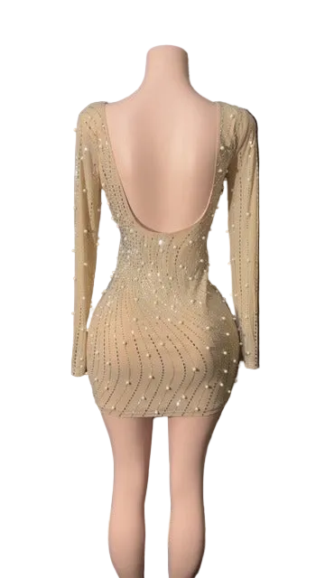 Rhinestone Pearl Mini Dress