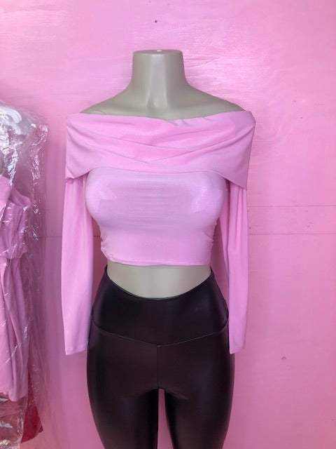 Blush Drape Sleeve Crop Top